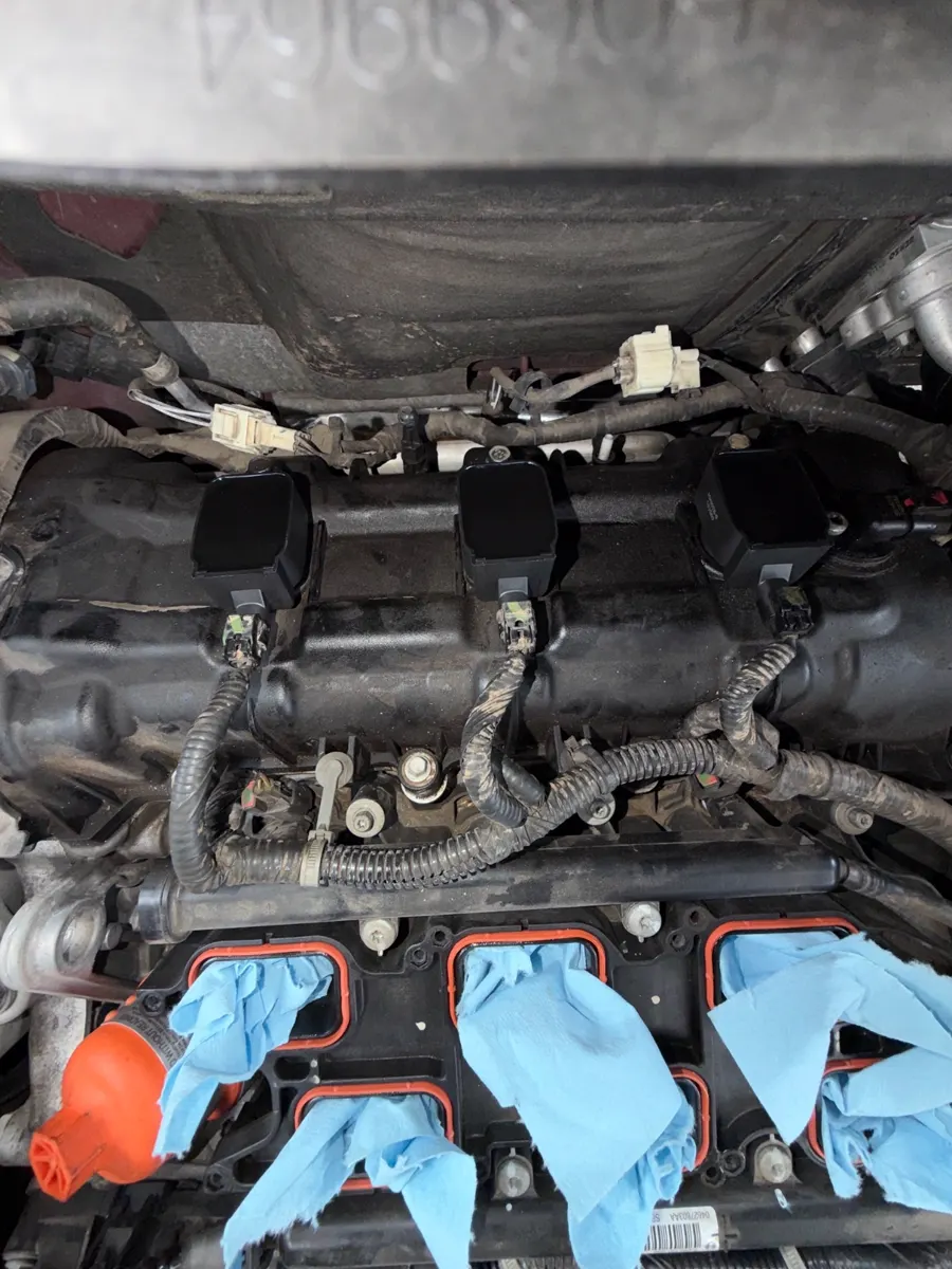 Rear bank coils exposed with the intake off